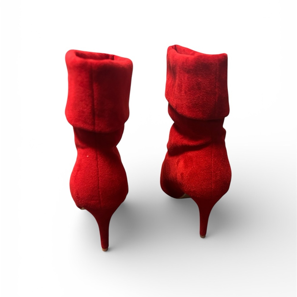 Perphy Elegant Red Faux Suede Women's Boots - Picture 3 of 4